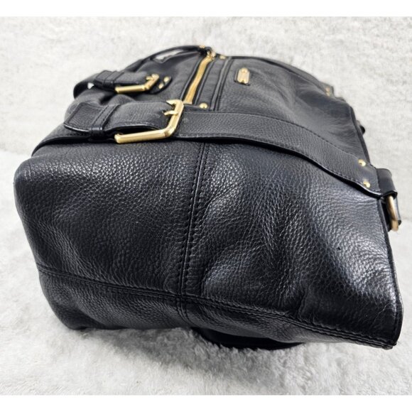 MICHAEL KORS Austin Black Pebble Leather Shoulder Bag Tote Gold Buckle Accents - Picture 11 of 15
